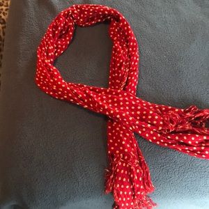 red polka dot scarf